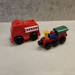 Vintage train caboose and 2000 Playskool fire truck
